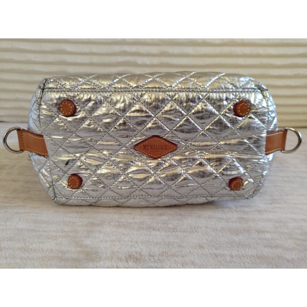 MZ Wallace Metallic Silver Quilted Nylon Mini Metro Tote Secondhand - Picture 3 of 8